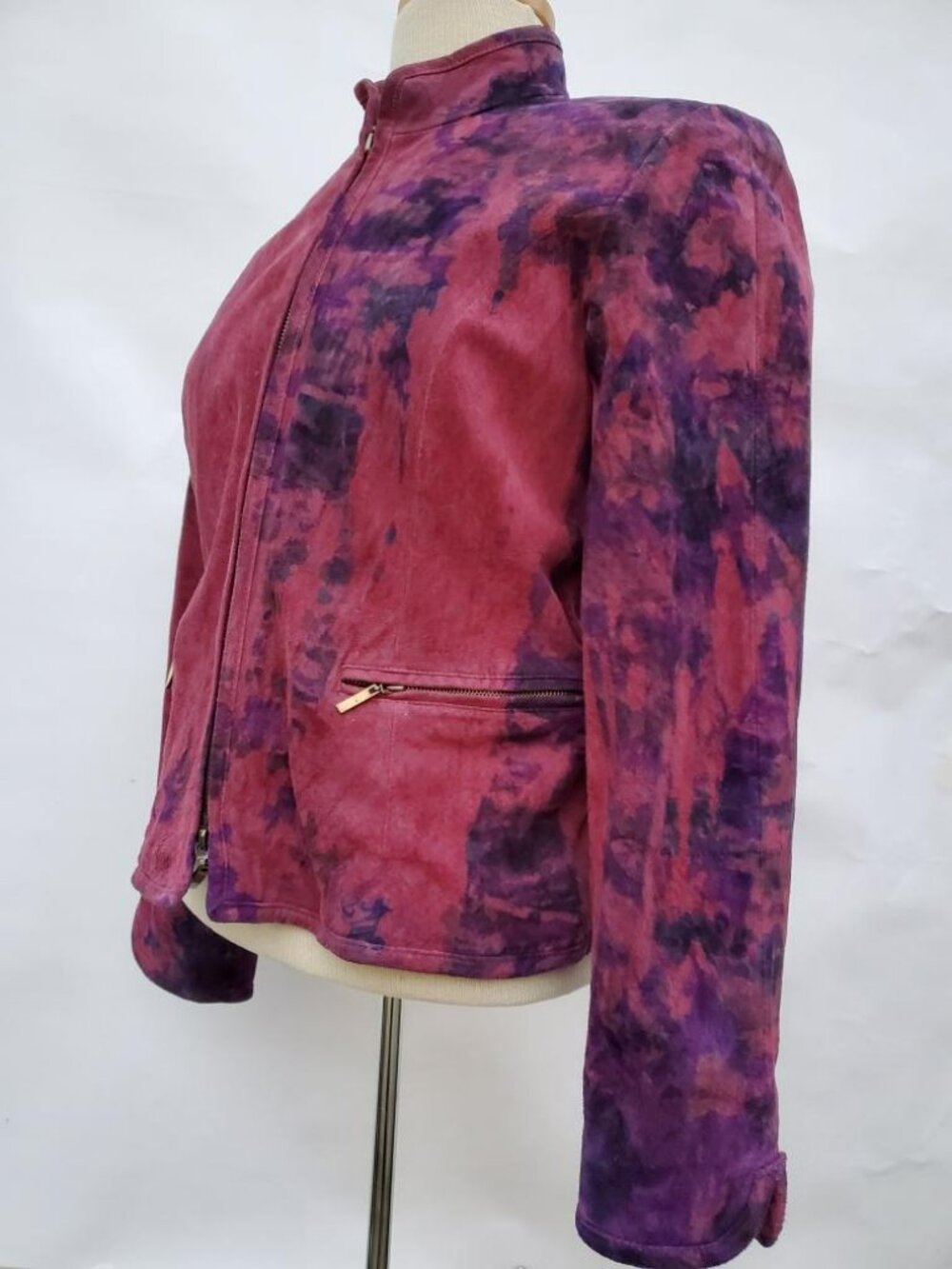 leather motorcycle Moto Bomber Suede Jacket pink purple black tie dyed 4 6 8 Med